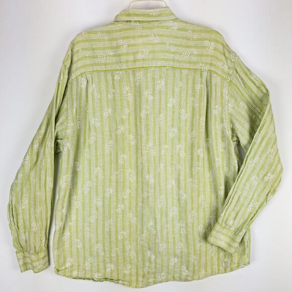 Tommy Bahama Linen Button-Up Men's XL Long Sleeve Green White Pineapples - Picture 11 of 13
